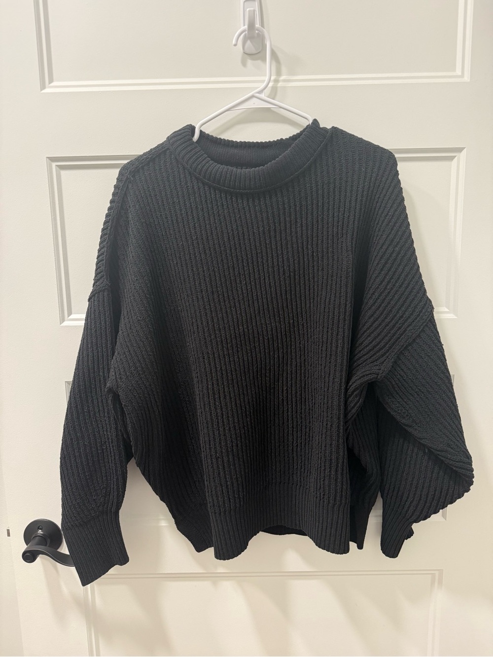 aerie Black Chenille Relaxed Crewneck Sweater